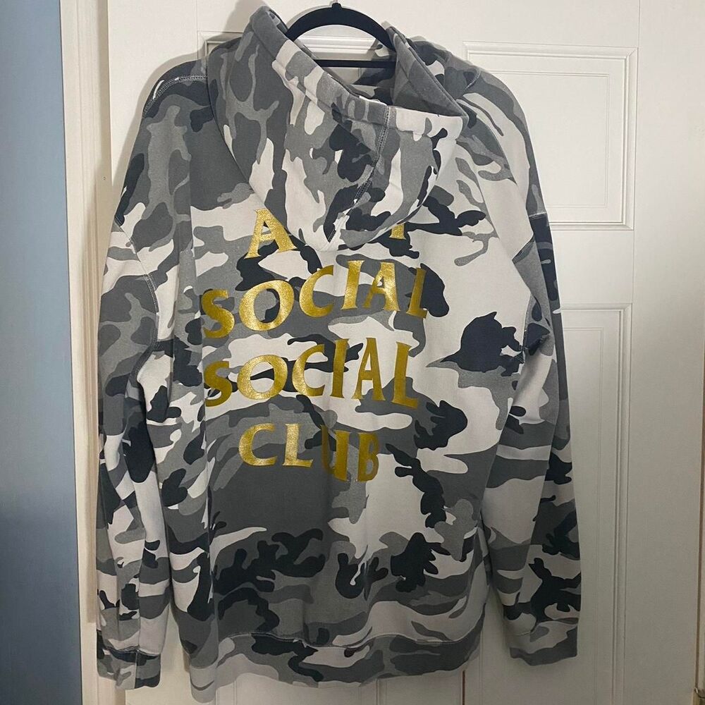 Anti-social-social-club Men's Grey and Gold Hoodie